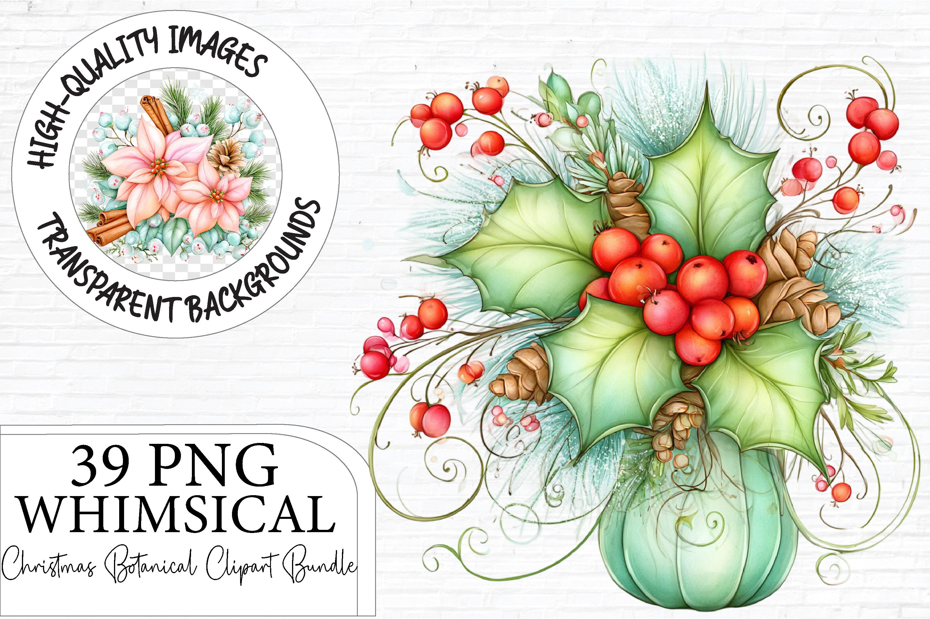Whimsical Christmas Botanical Clipart