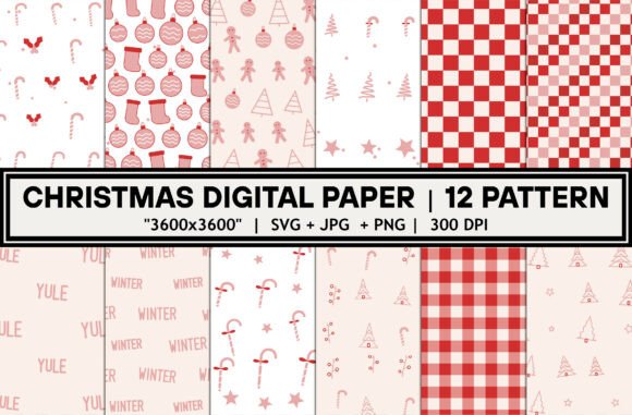 12 Christmas Digital Paper Patterns | Fe