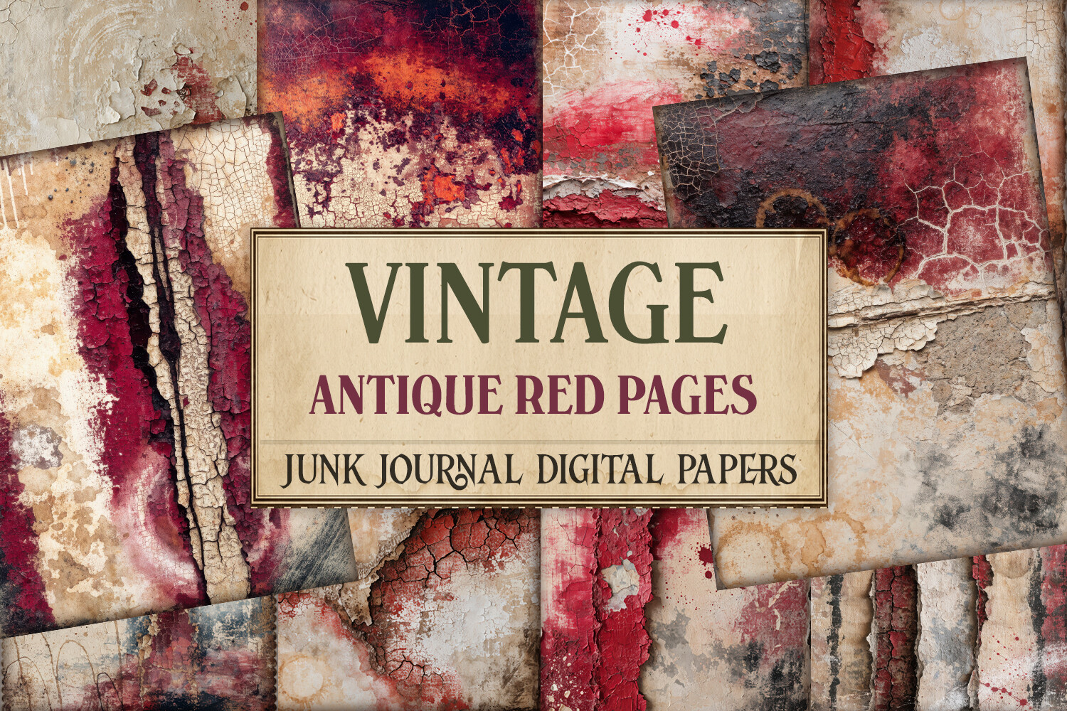 Antique Red Vintage Junk Journal Pages