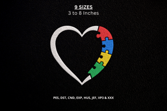 Autism Awareness Heart Embroidery File