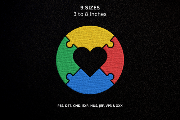 Autism Awareness Puzzle Pieces Embroider