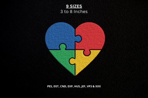 Autism Puzzle Heart Machine Embroidery