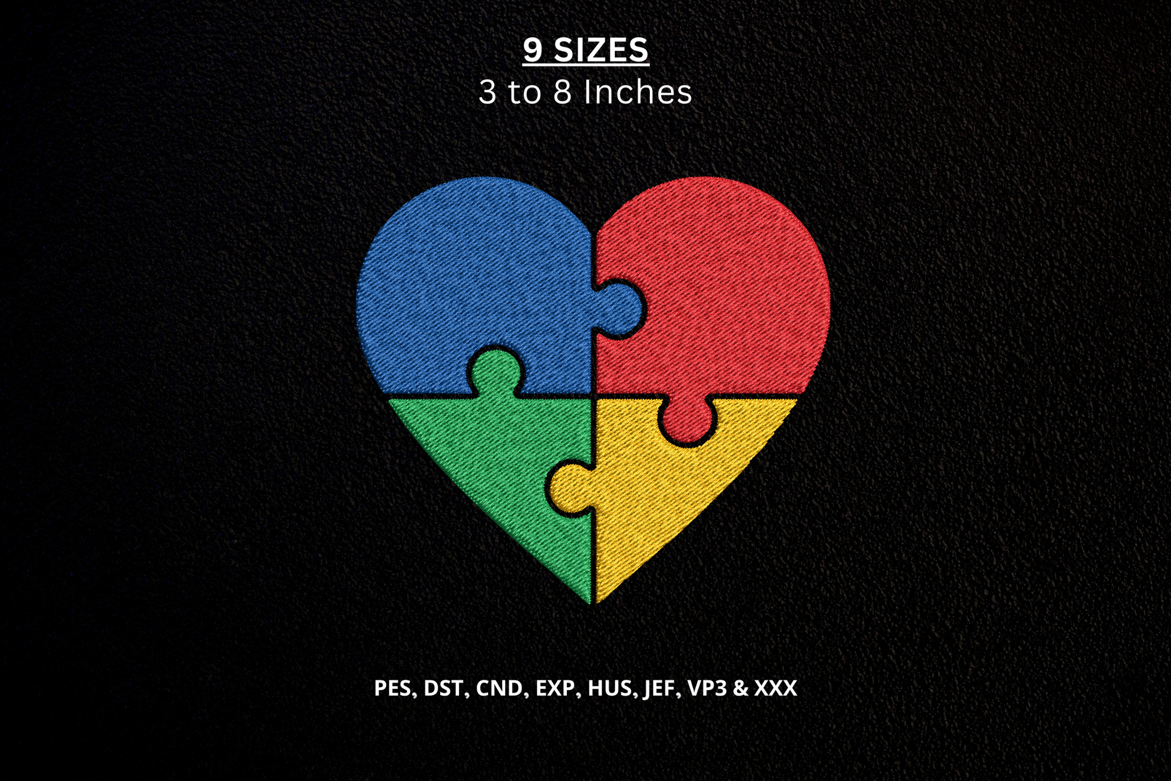 Autism Puzzle Heart Machine Embroidery