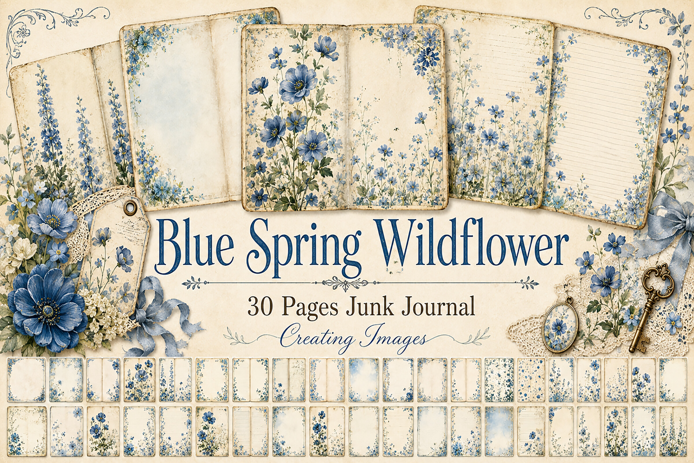 Blue Botanical Junk Journal 2 Papers