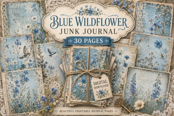 Blue Vintage Floral Junk Journal Papers