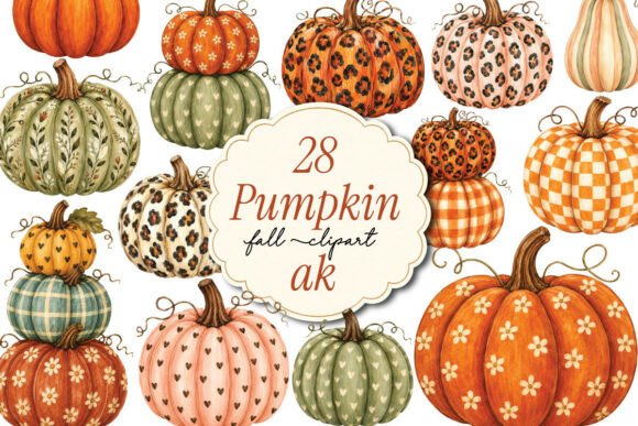 Boho Pumpkin Fall Watercolor Bundle