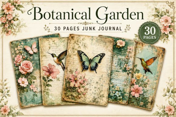 Botanical Butterfly Junk Journal Papers