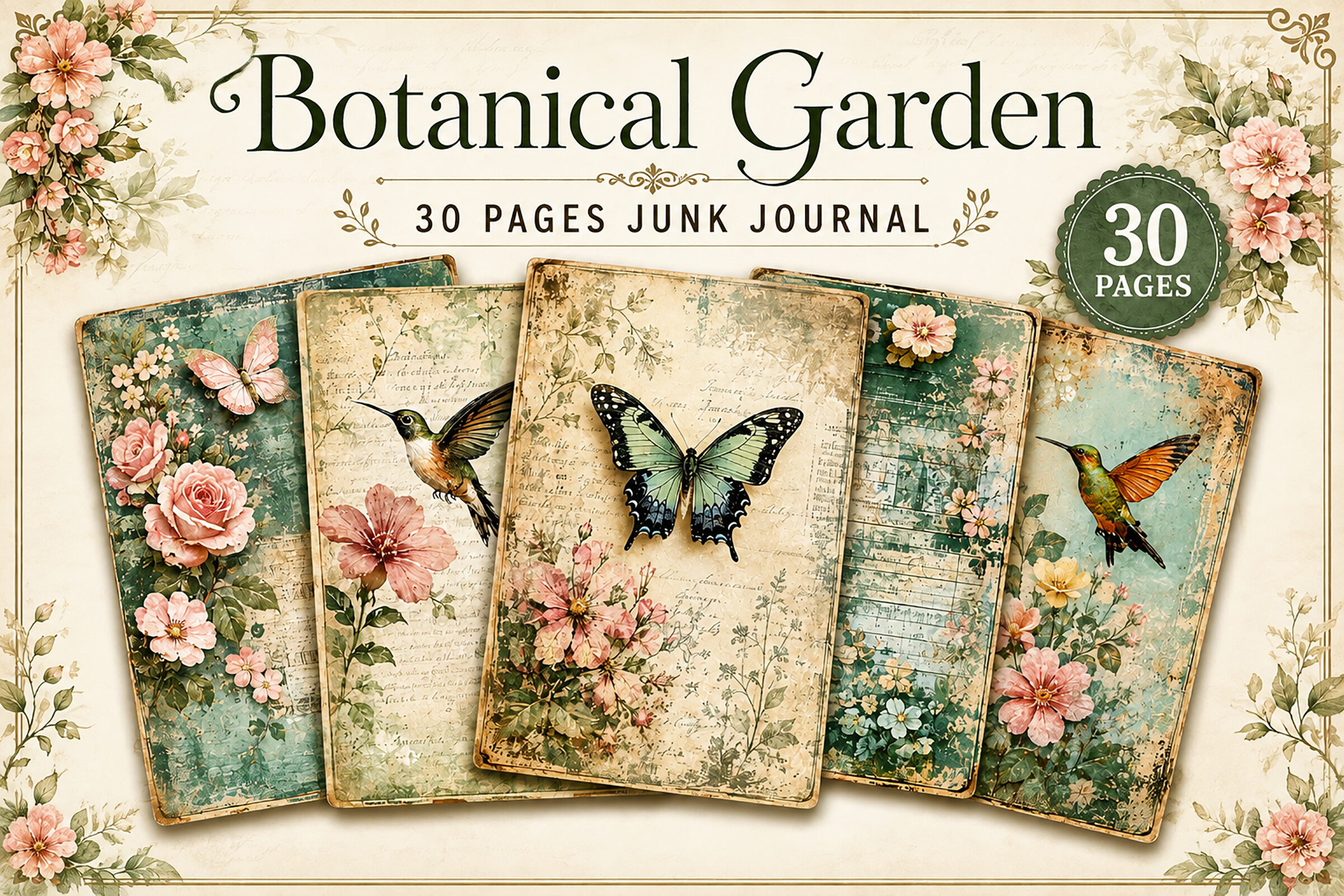 Botanical Butterfly Junk Journal Papers
