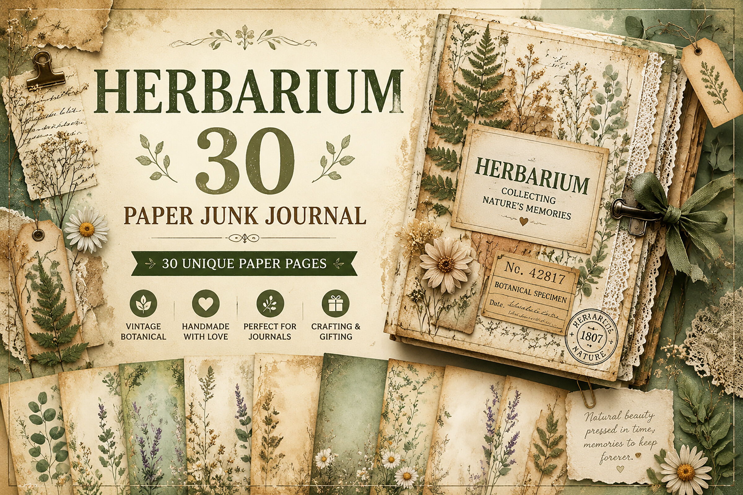 Botanical Herbarium Junk Journal Papers