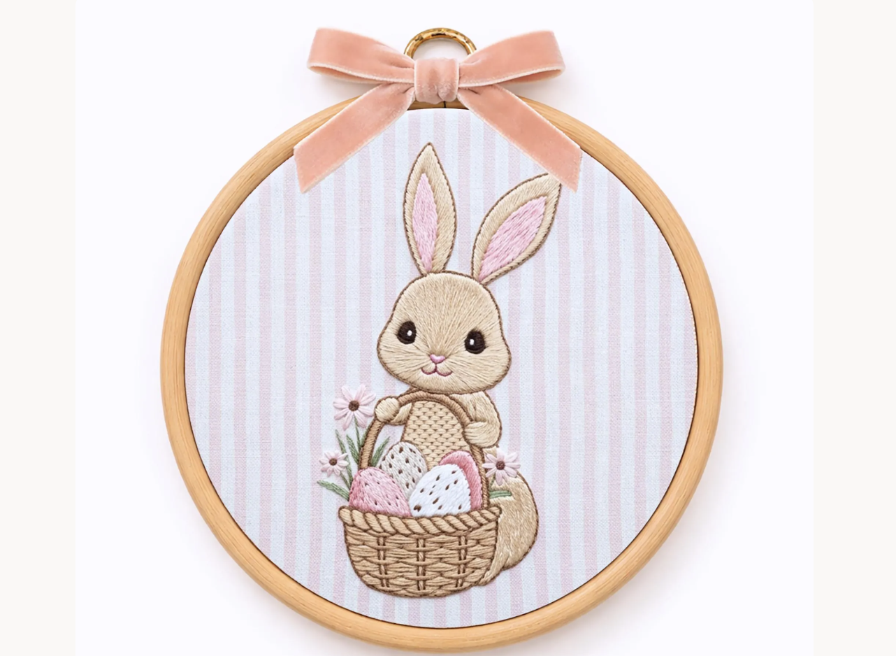 Bunny Basket Hand Embroidery Pattern