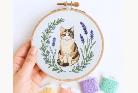 Calico Cat Portrait Embroidery Pattern