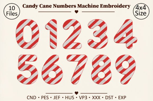 Candy Cane Numbers Machine Embroidery