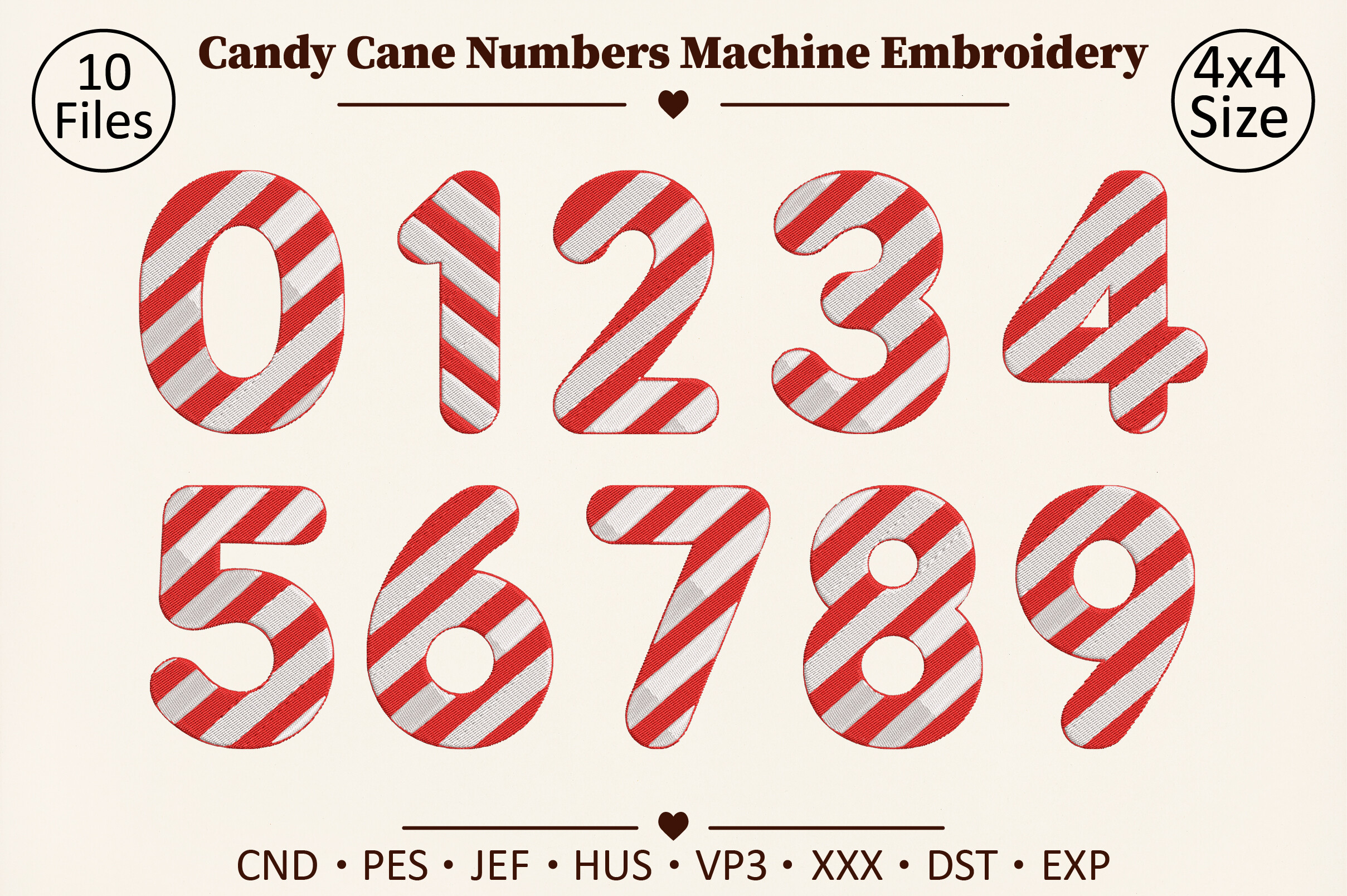 Candy Cane Numbers Machine Embroidery