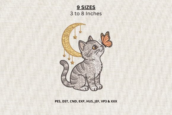 Cat and Butterfly Machine Embroidery