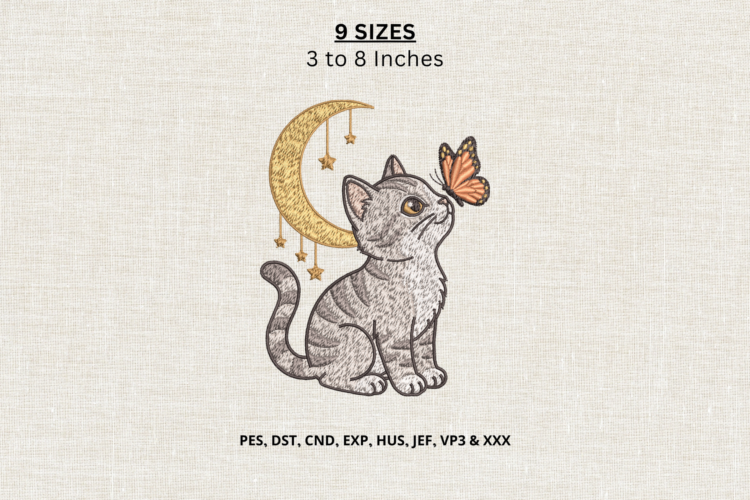 Cat and Butterfly Machine Embroidery