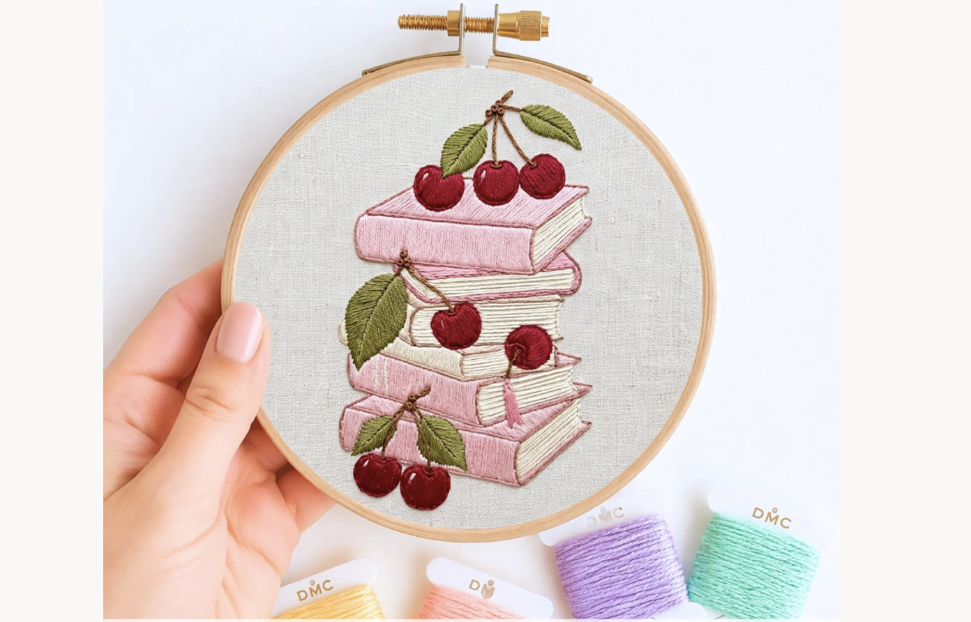 Cherry Book Stack Embroidery Pattern