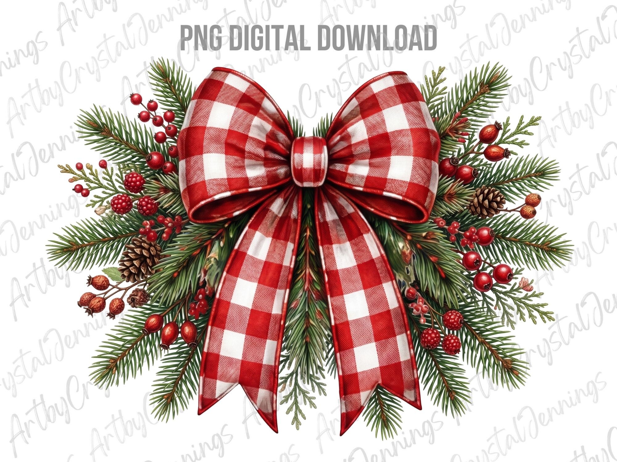Christmas Buffalo Plaid Bow Clipart PNG