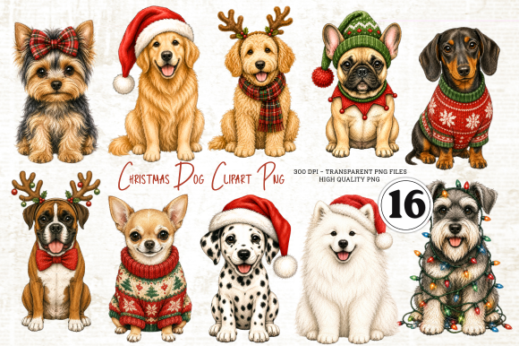Christmas Dog Clipart Set PNG