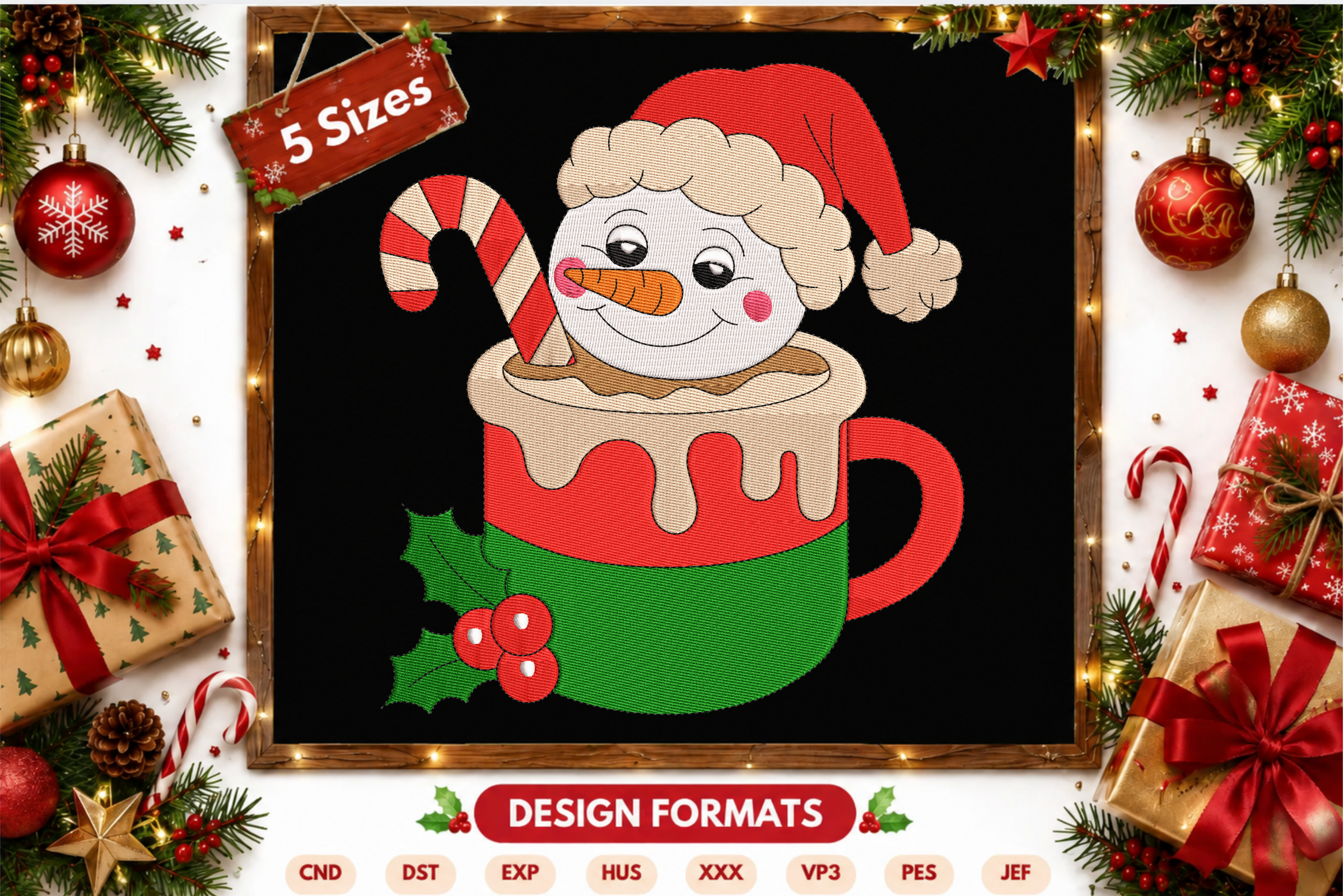 Christmas Snowman Mug Embroidery Design - photo 1