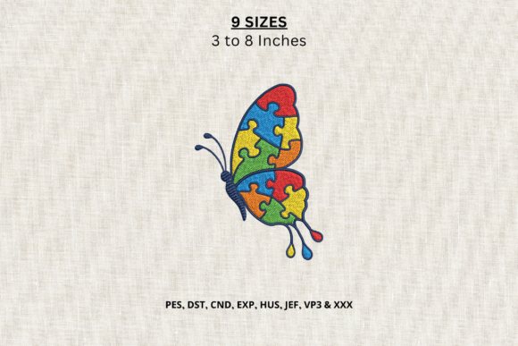 Colorful Puzzle Piece Butterfly Embroide
