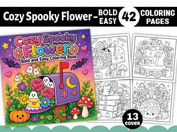 Cozy Spooky Flower Coloring Book