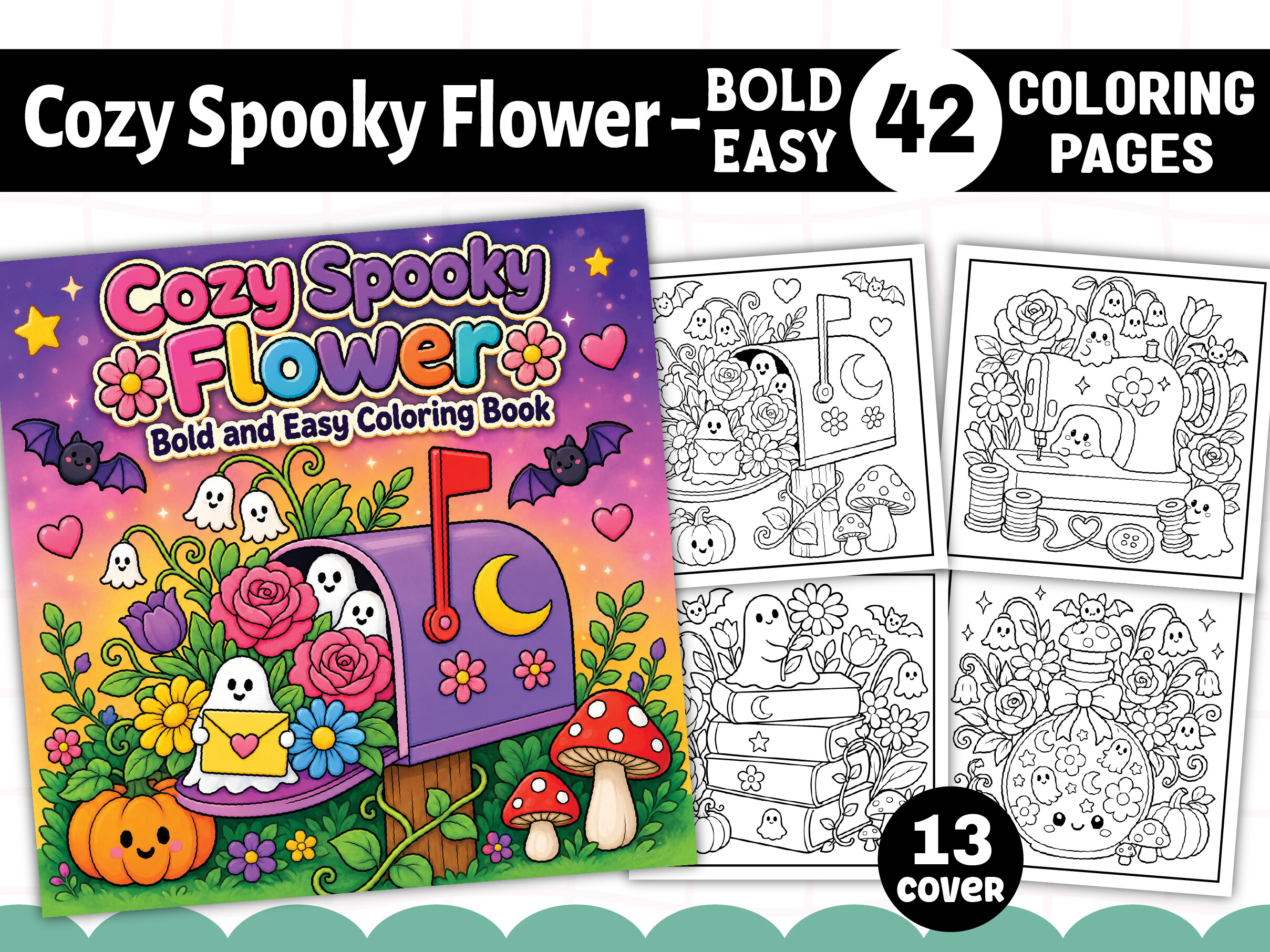 Cozy Spooky Flower Coloring Book