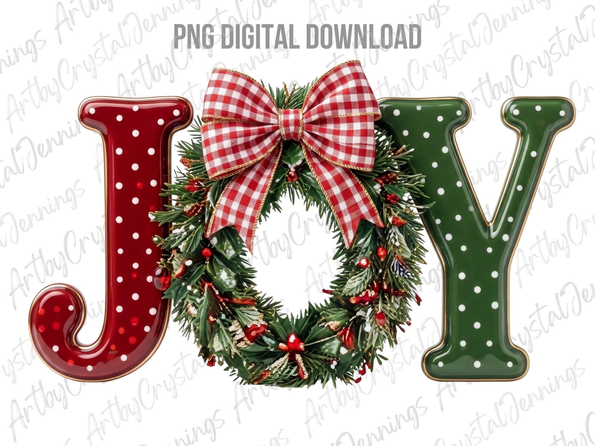 Cute Christmas Holiday Joy Wreath PNG