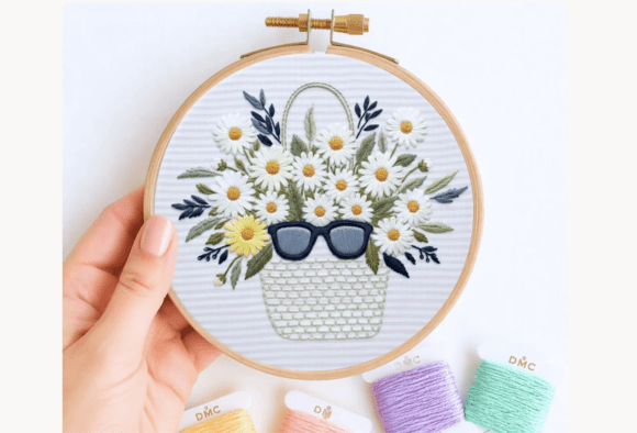Daisy Basket Summer Embroidery Pattern