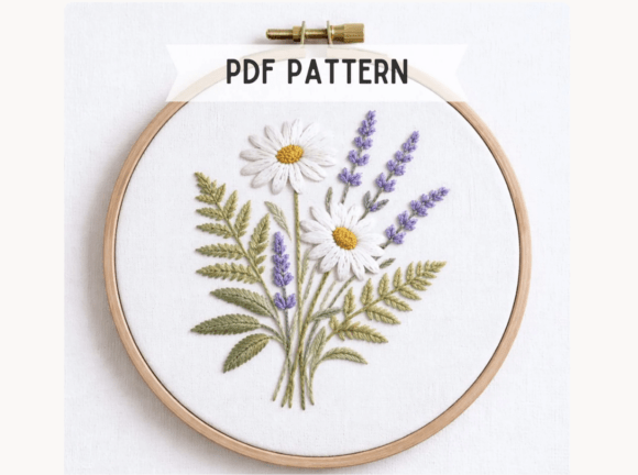 Daisy Fern Bouquet Embroidery Pattern