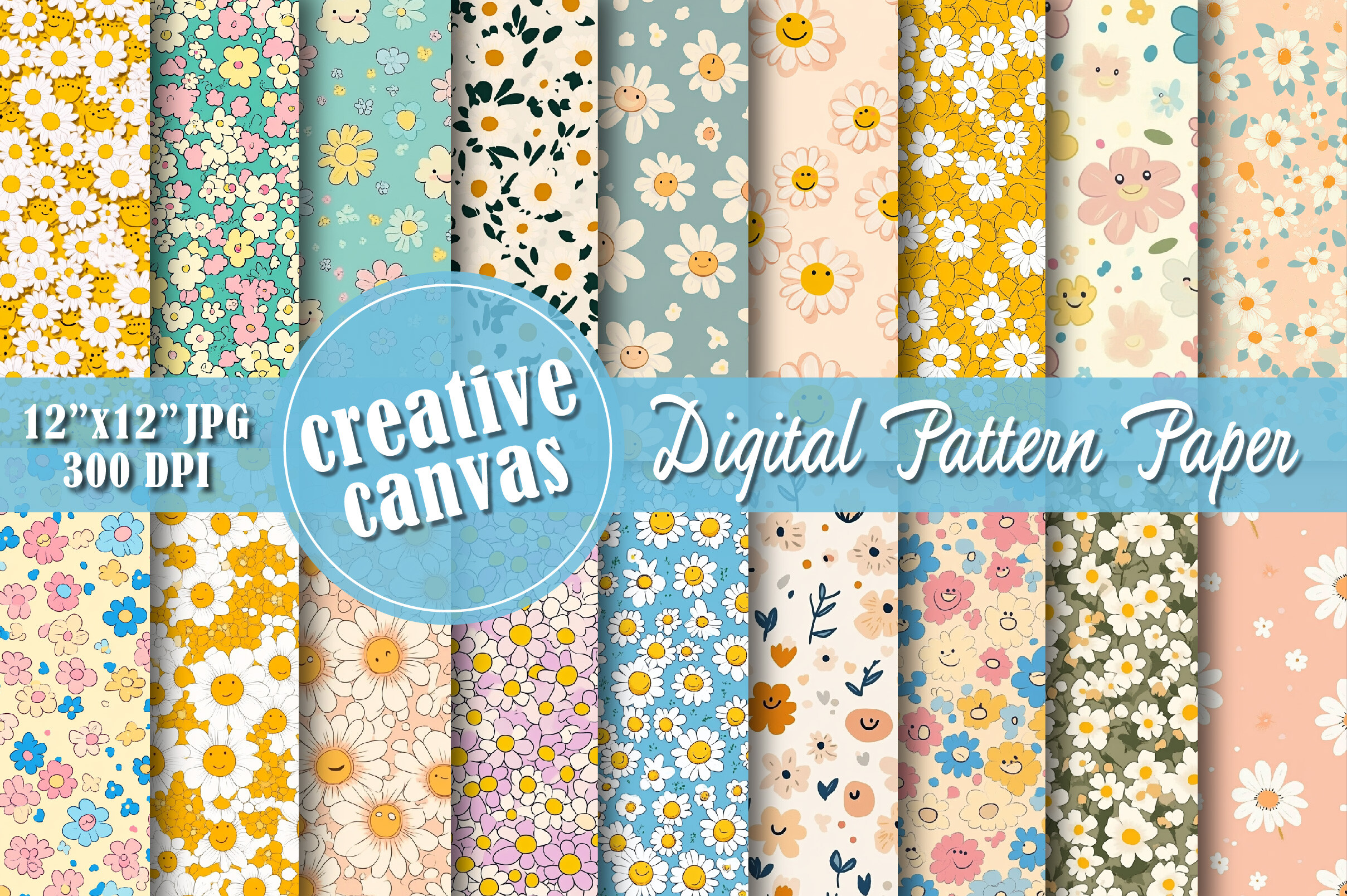 Daisy Floral Digital Paper Bundle