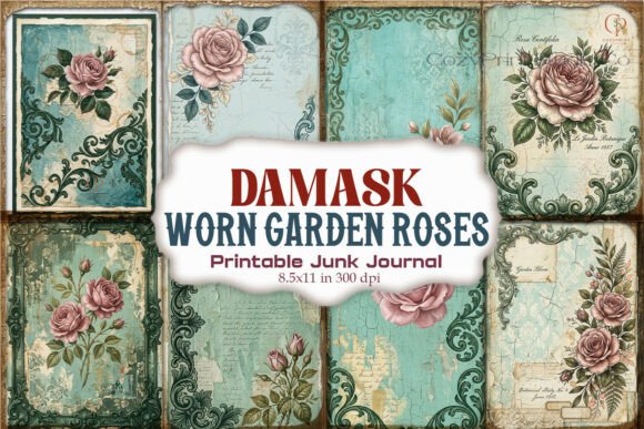 Damask Worn Garden Roses Junk Journal