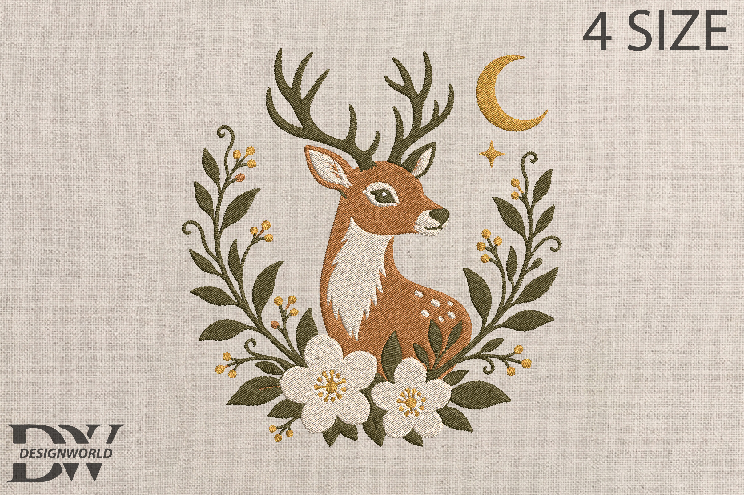 Deer Floral Moon Embroidery Design