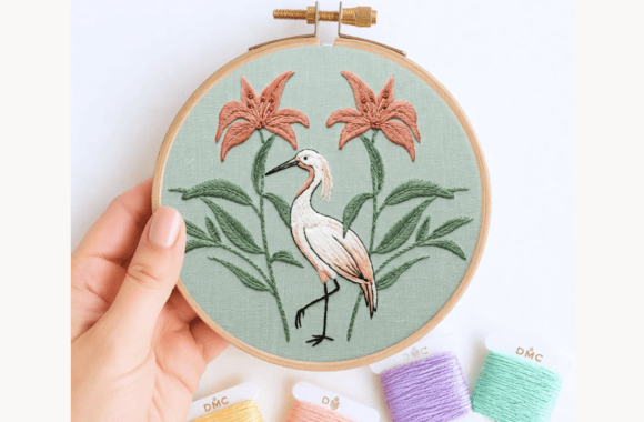 Egret Lily Flower Embroidery Pattern