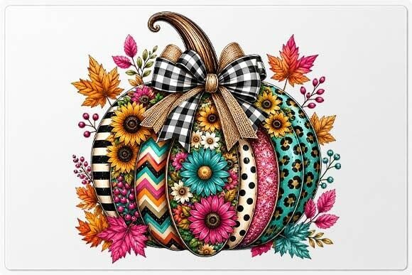 Fall Patchwork Pumpkin Bow PNG