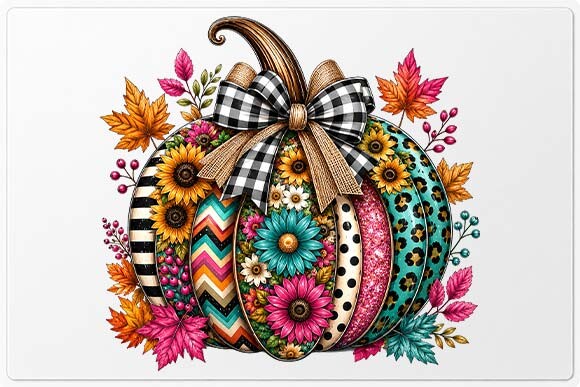 Fall Patchwork Pumpkin Bow PNG