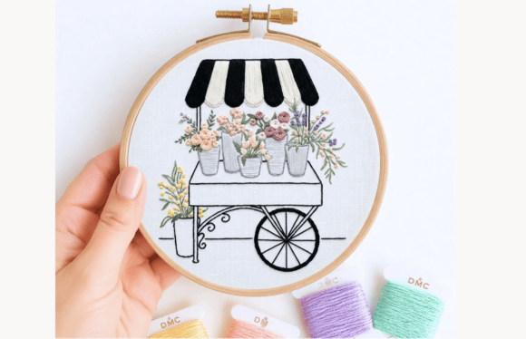Flower Cart Hand Embroidery Pattern