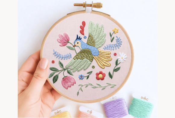 Folk Art Bird Hand Embroidery Pattern