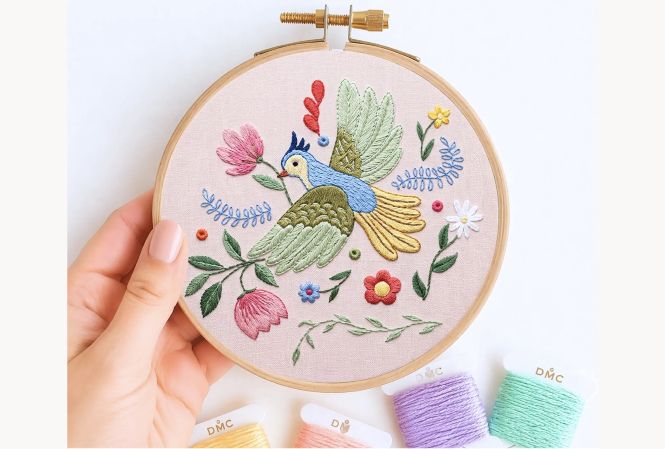 Folk Art Bird Hand Embroidery Pattern