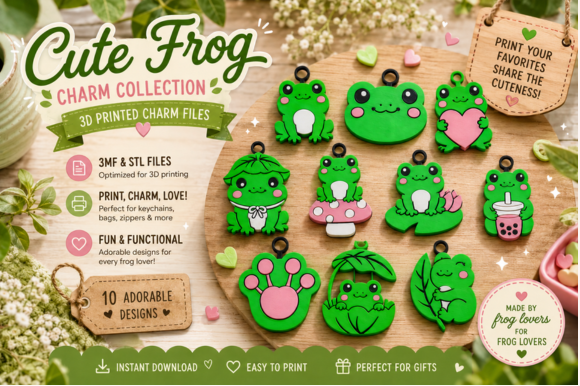 Frog Charm Keychain Bundle - STL & 3MF Files for 3D Printing - Image 4