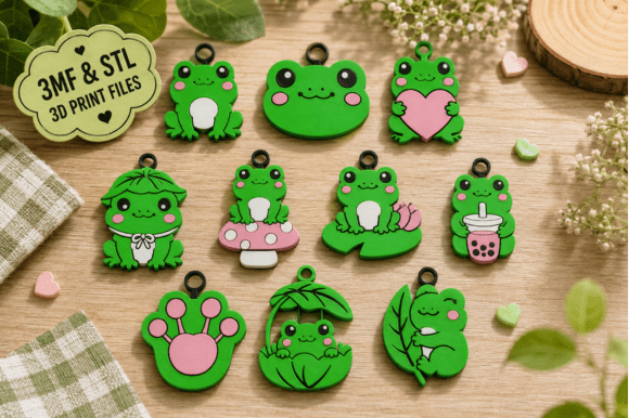 Frog Charm Keychain Bundle - STL & 3MF Files for 3D Printing - Image 2