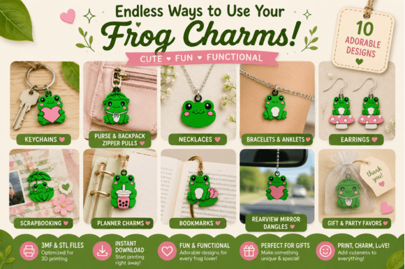 Frog Charm Keychain Bundle - STL & 3MF Files for 3D Printing - Image 3