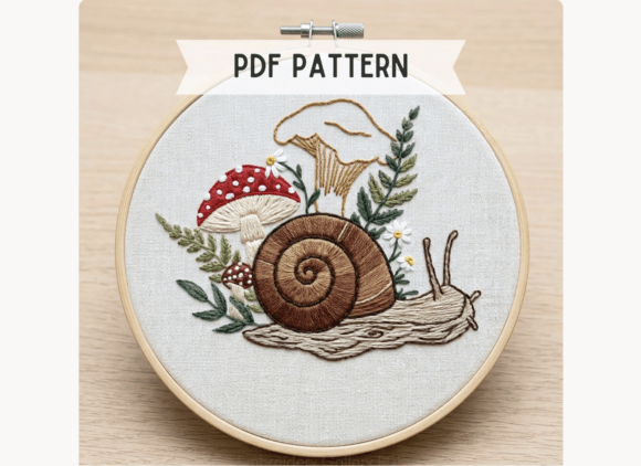 Garden Snail Mushroom Embroidery Pattern