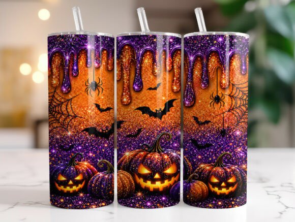 Glitter Halloween Pumpkin Tumbler Wrap