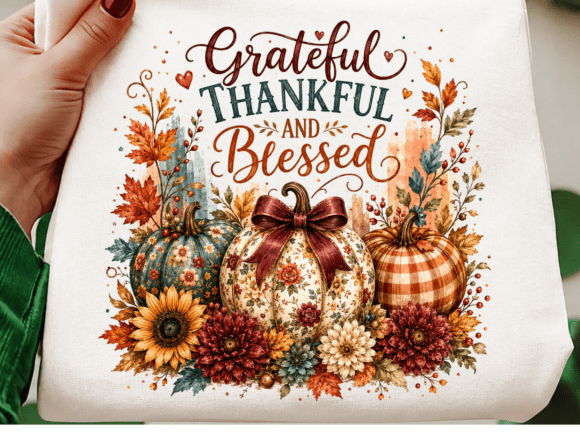 Grateful Thankful Blessed Fall PNG Quote