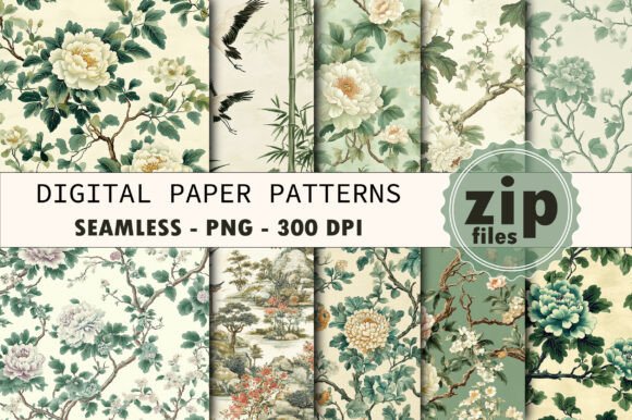 Green Chinoiserie Digital Paper