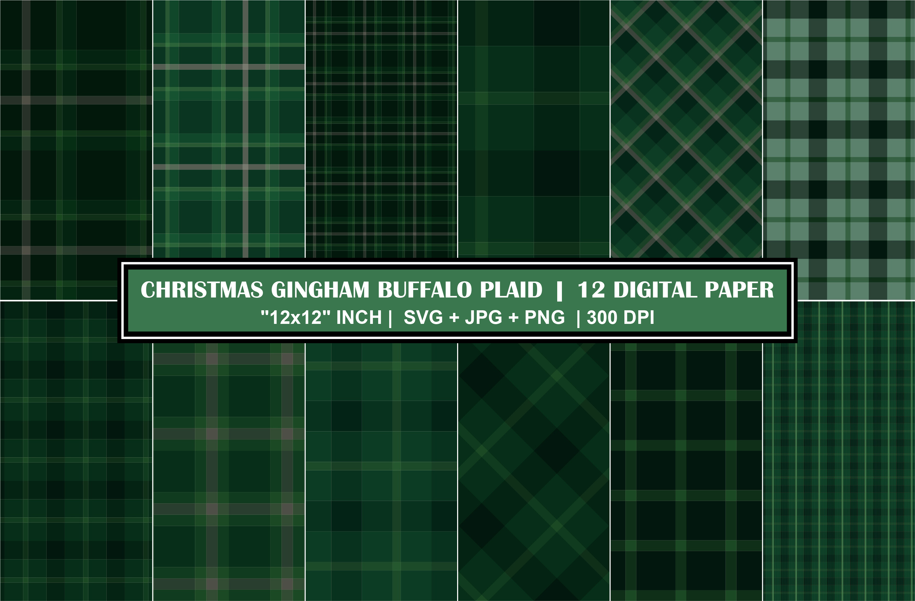 Green Christmas Plaid Digital Paper Set