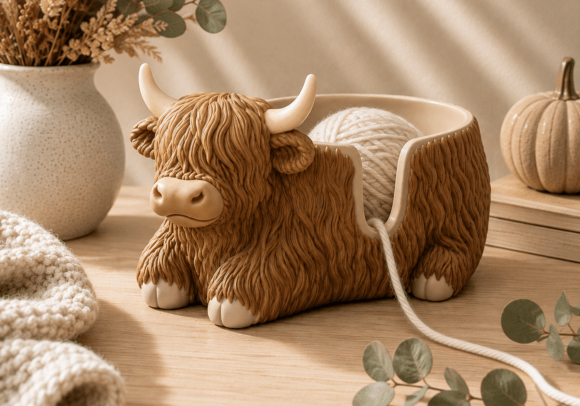 Highland Cow Yarn Bowl STL | 3D Printable Knitting & Crochet Yarn Holder - Image 1