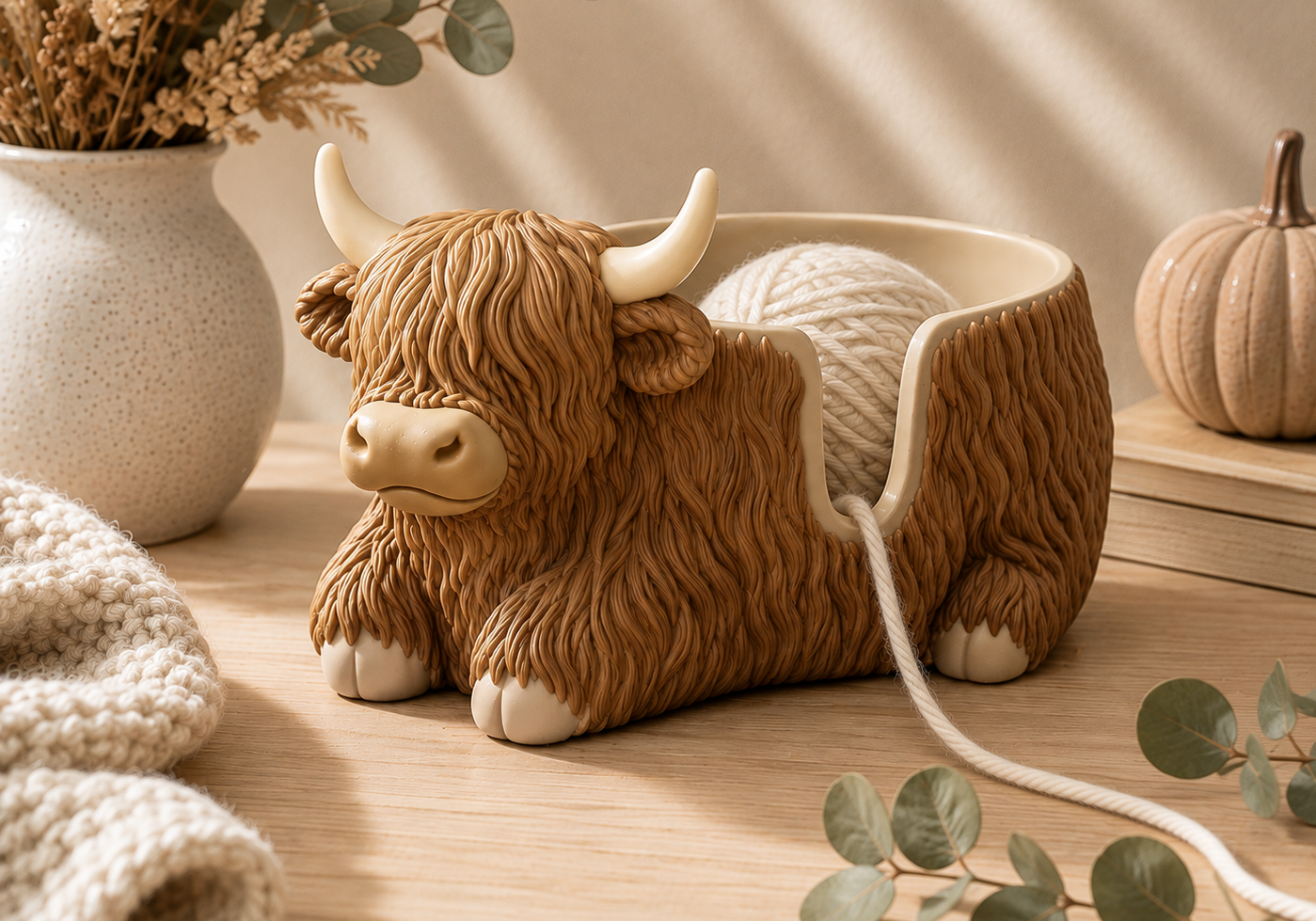 Highland Cow Yarn Bowl STL | 3D Printable Knitting & Crochet Yarn Holder - Image 6