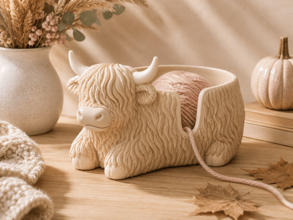 Highland Cow Yarn Bowl STL | 3D Printable Knitting & Crochet Yarn Holder - Image 2