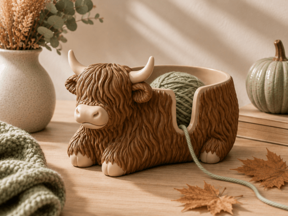 Highland Cow Yarn Bowl STL | 3D Printable Knitting & Crochet Yarn Holder - Image 3